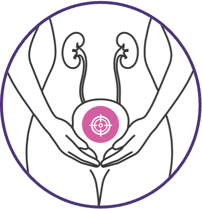 Valigen logo: line illustration of the female urinary tract with a target marking the bladder.